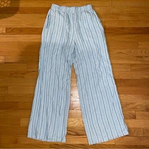 Blue striped beach linen pants with pockets